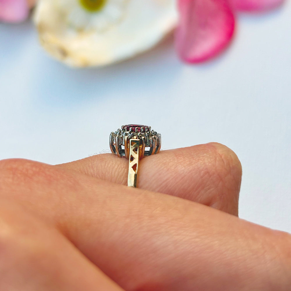 1988 Vintage Ruby & Diamond Cluster Ring