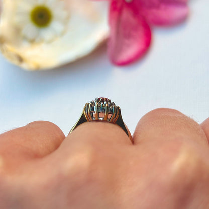 1988 Vintage Ruby & Diamond Cluster Ring