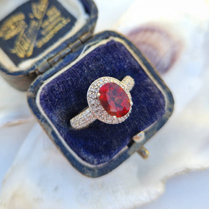 Vintage White Gold Garnet & Diamond Cluster