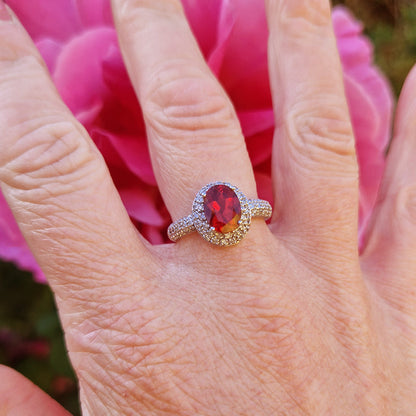 Vintage White Gold Garnet & Diamond Cluster