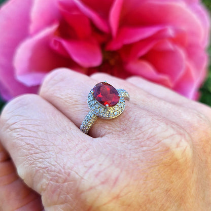 Vintage White Gold Garnet & Diamond Cluster