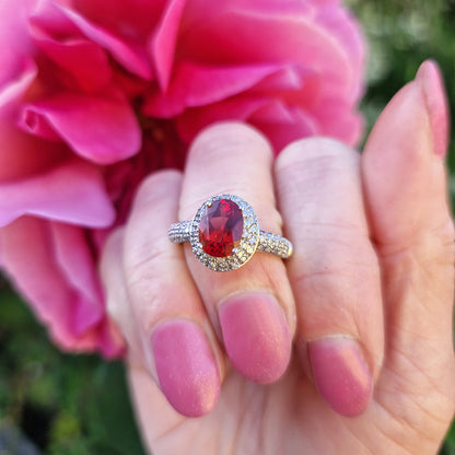 Vintage White Gold Garnet & Diamond Cluster