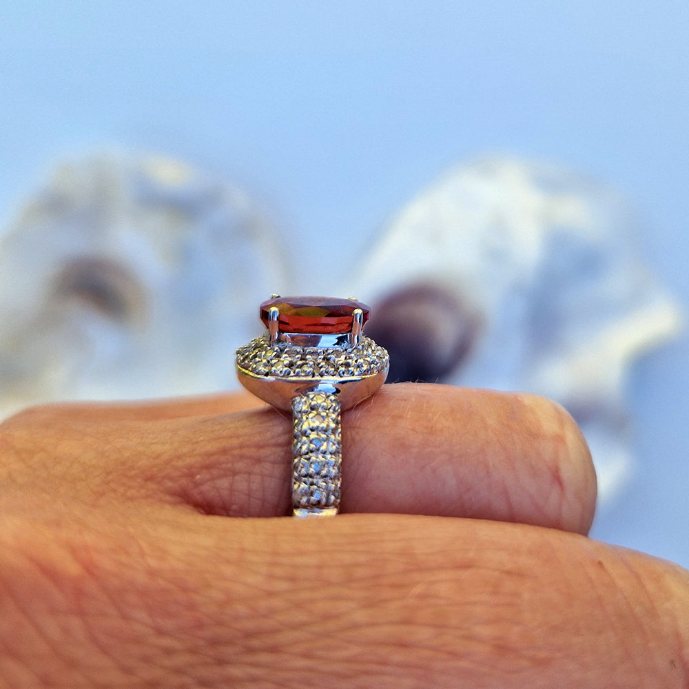 Vintage White Gold Garnet & Diamond Cluster