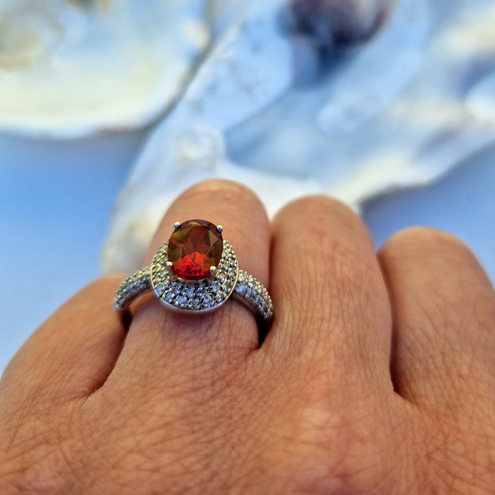 Vintage White Gold Garnet & Diamond Cluster