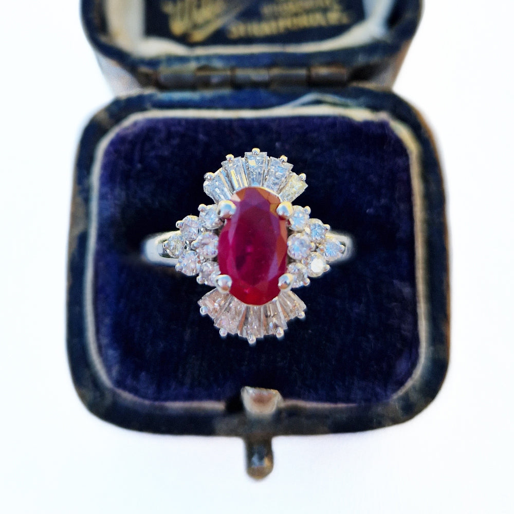 Vintage 1.15ct Ruby & Mixed Cut Diamond Cluster