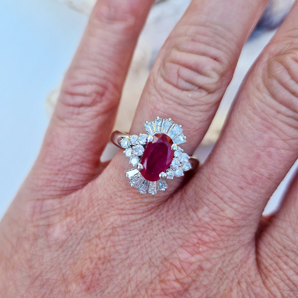 Vintage 1.15ct Ruby & Mixed Cut Diamond Cluster