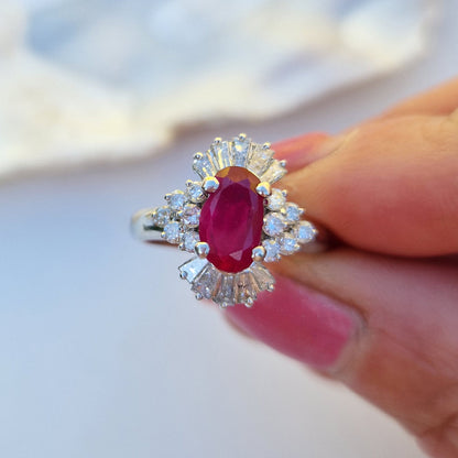 Vintage 1.15ct Ruby & Mixed Cut Diamond Cluster