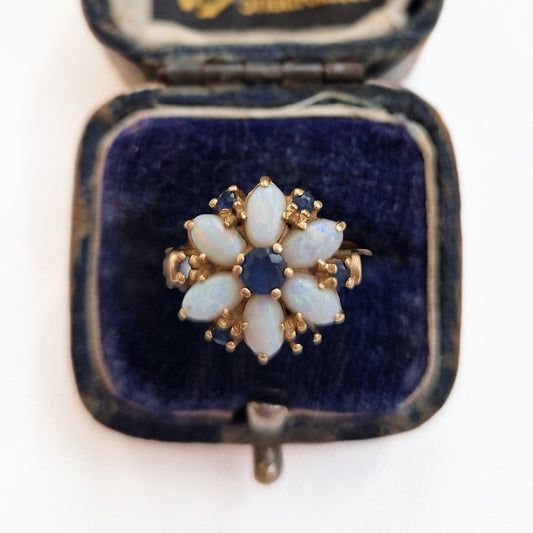 Vintage Sapphire & Opal Floral Cluster Ring