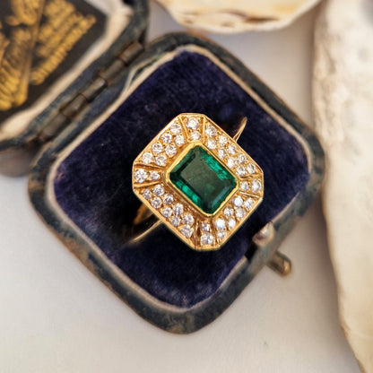 1987 Vintage 1ct Emerald & Diamond Cluster Ring