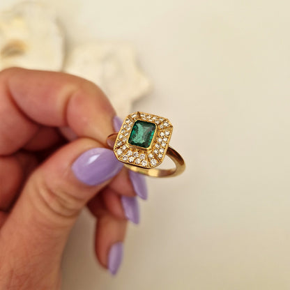 1987 Vintage 1ct Emerald & Diamond Cluster Ring