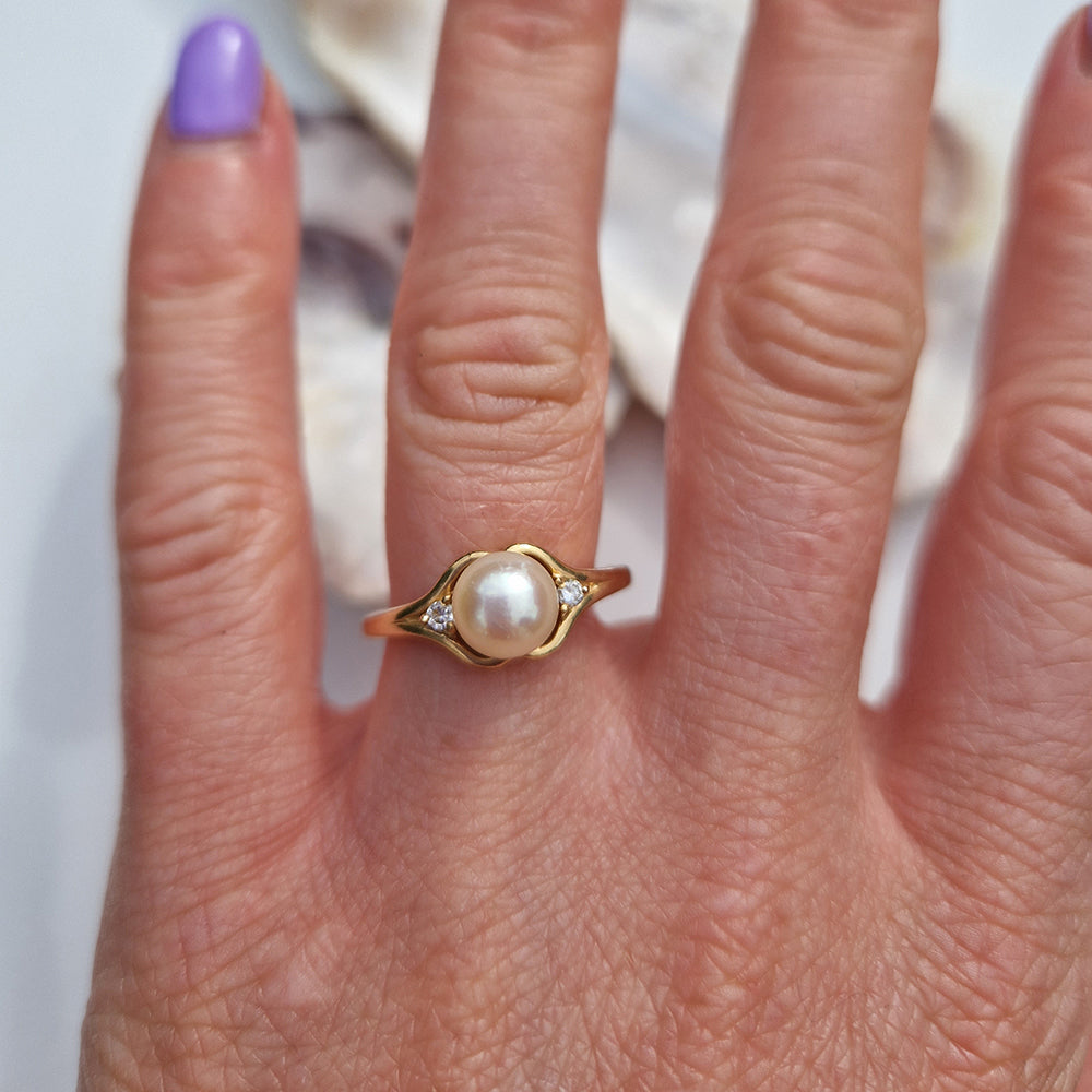 Vintage Pearl & Diamond Solitaire Ring