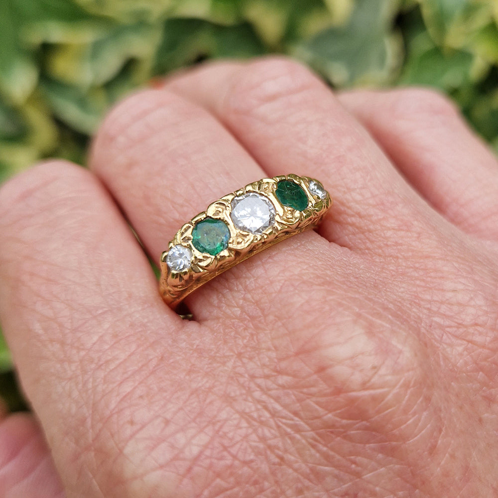 1978 Vintage Emerald & Diamond Five Stone Ring