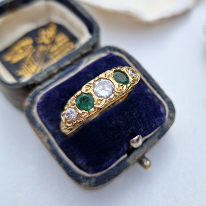 1978 Vintage Emerald & Diamond Five Stone Ring