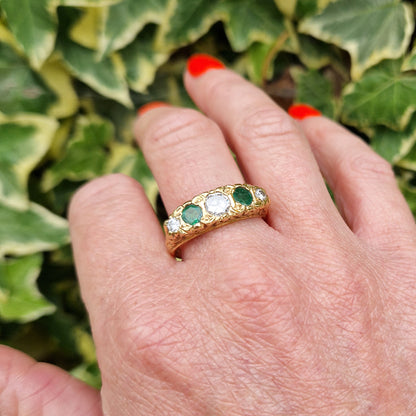 1978 Vintage Emerald & Diamond Five Stone Ring