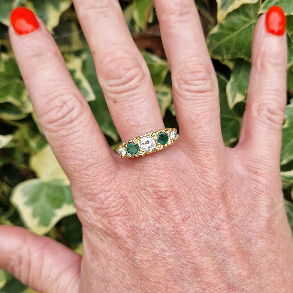 1978 Vintage Emerald & Diamond Five Stone Ring