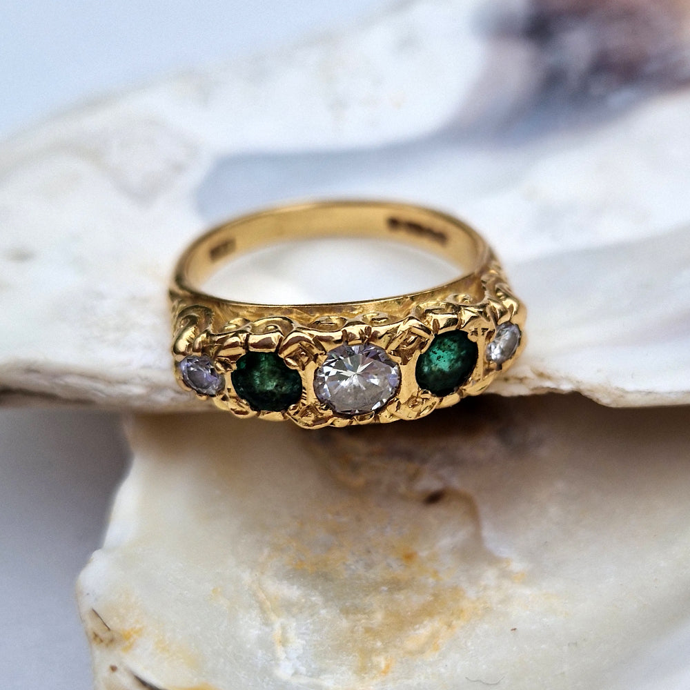 1978 Vintage Emerald & Diamond Five Stone Ring