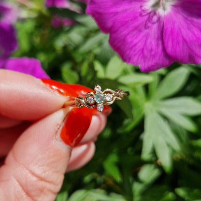 Vintage Emerald & Diamond Cluster Ring