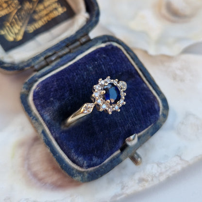 Vintage Sapphire & Diamond Cluster Ring