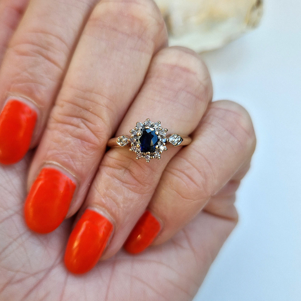 Vintage Sapphire & Diamond Cluster Ring