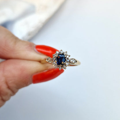 Vintage Sapphire & Diamond Cluster Ring