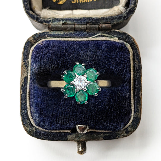 1971 Vintage Emerald & Diamond Floral Cluster Ring