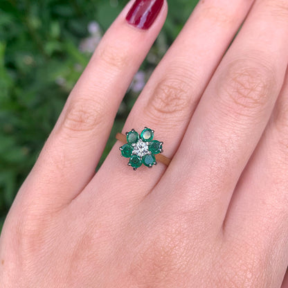 1971 Vintage Emerald & Diamond Floral Cluster Ring