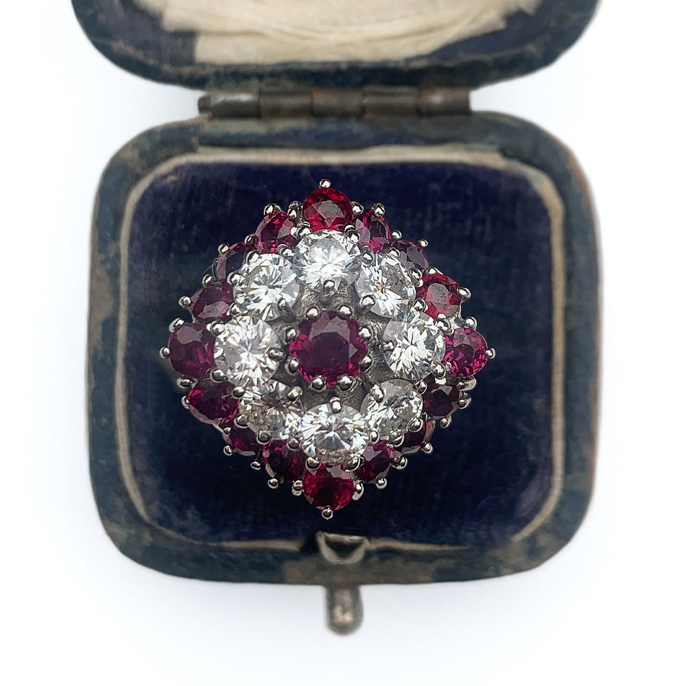 Vintage 3ct Ruby & 1.6ct Diamond Cluster Ring