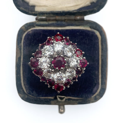 Vintage 3ct Ruby & 1.6ct Diamond Cluster Ring