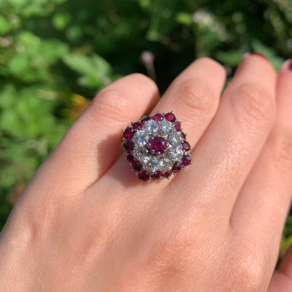 Vintage 3ct Ruby & 1.6ct Diamond Cluster Ring