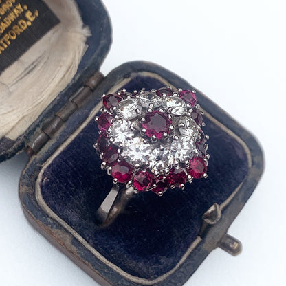 Vintage 3ct Ruby & 1.6ct Diamond Cluster Ring