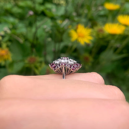 Vintage 3ct Ruby & 1.6ct Diamond Cluster Ring