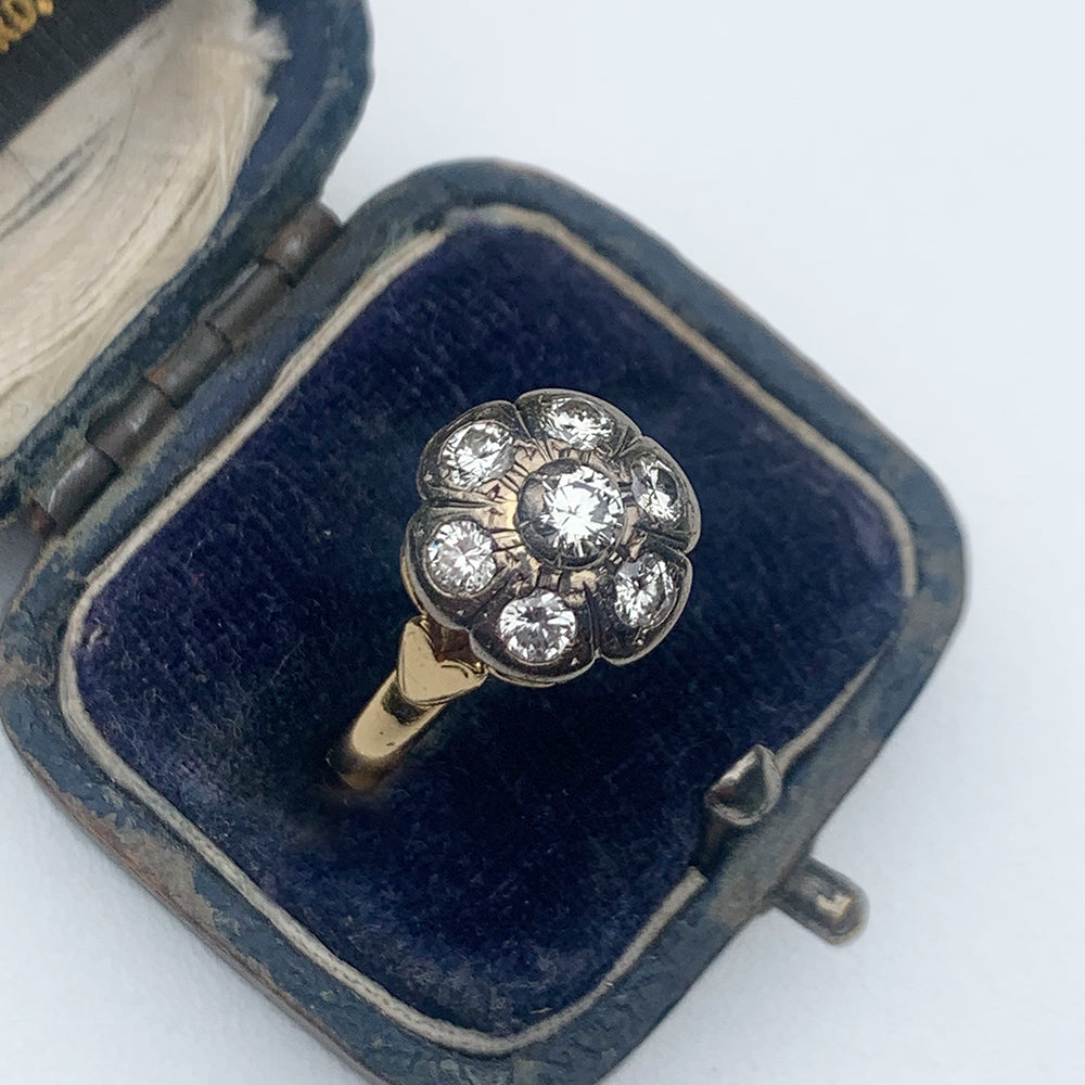 c1980's Vintage 0.80ct Diamond Floral Cluster Ring