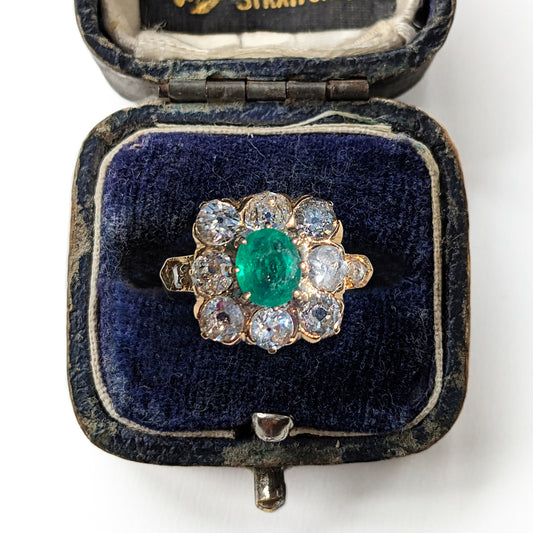 Vintage 0.75ct Emerald & 1.70ct Diamond Cluster Ring