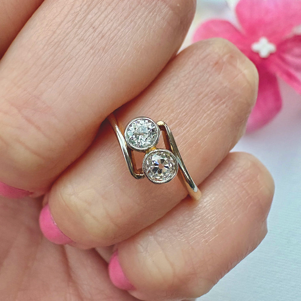 Antique Old European Cut Diamond Toi et Moi Ring