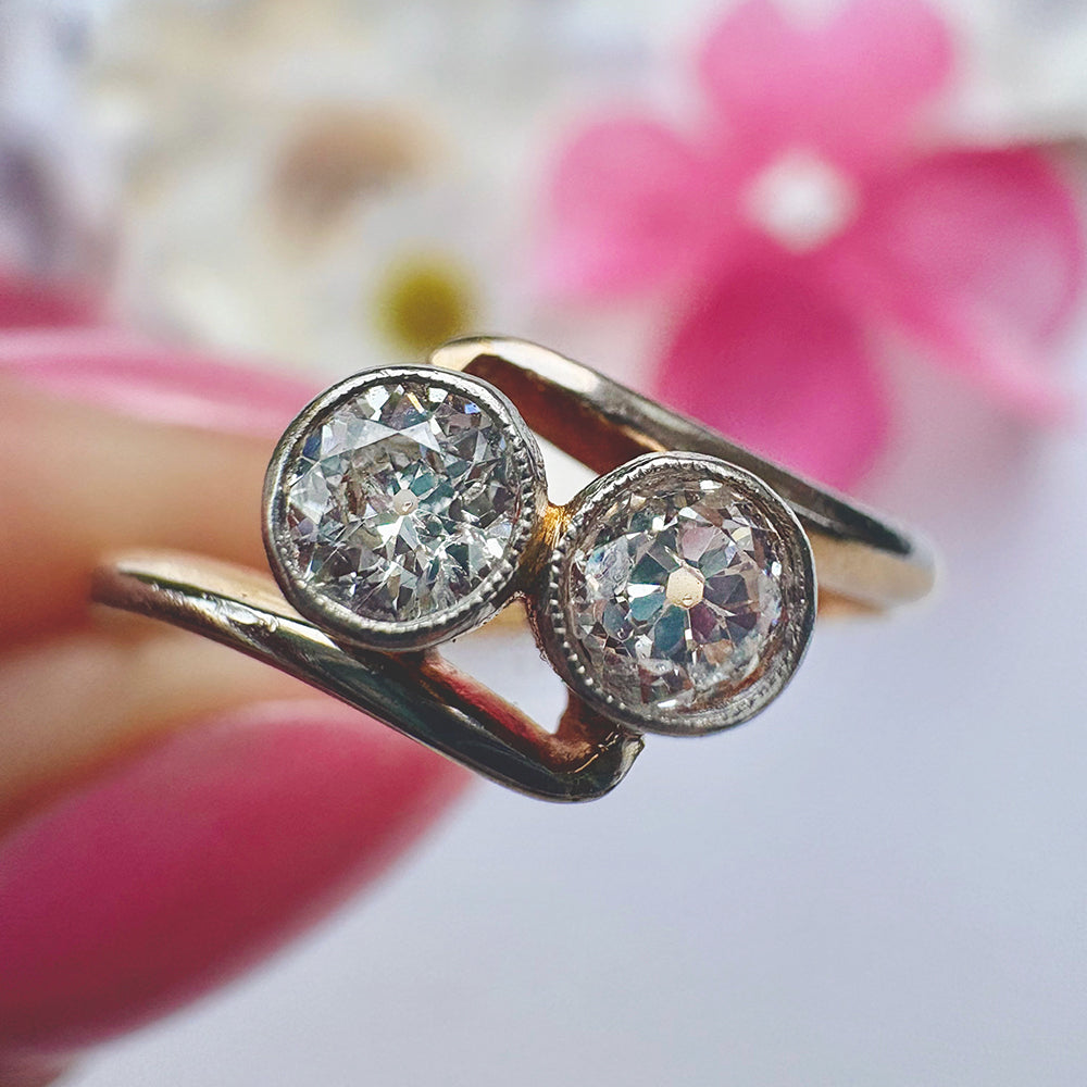 Antique Old European Cut Diamond Toi et Moi Ring