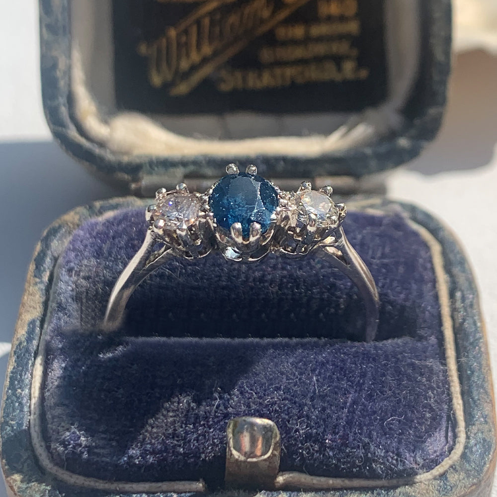 Vintage 0.75ct Sapphire & 0.30ct Diamond Trilogy Ring