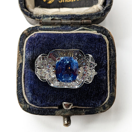 Vintage 3.0ct Sapphire & 3.50ct Diamond Cluster Ring