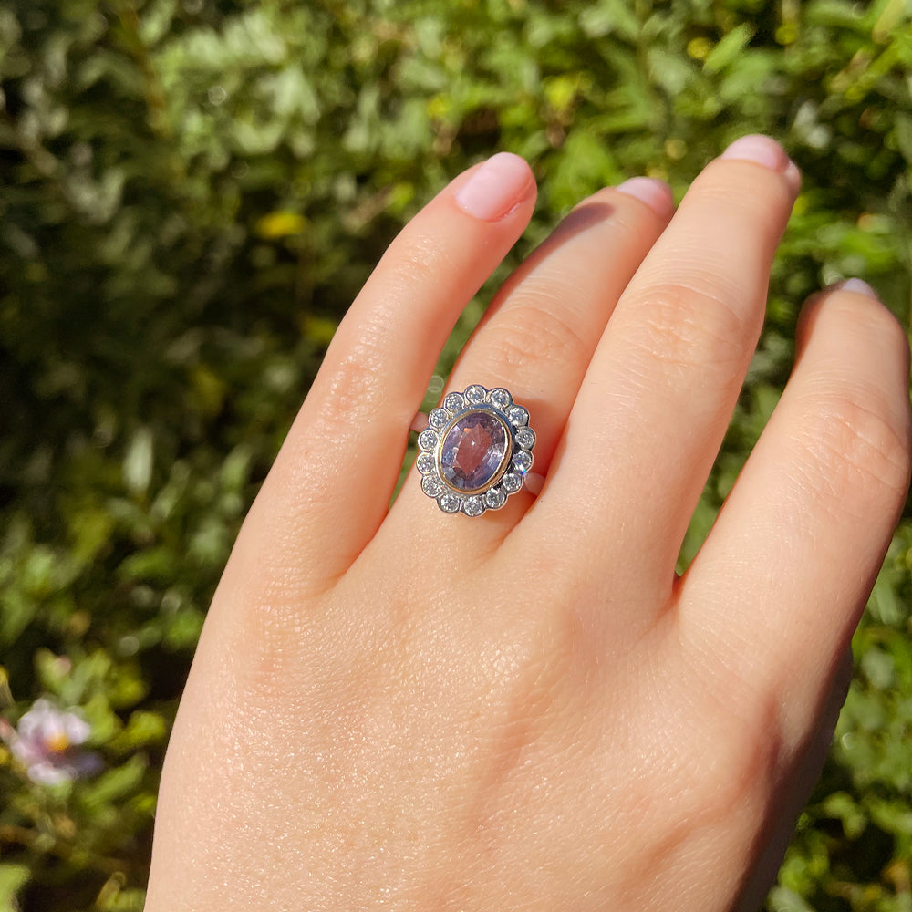 Vintage Art Deco 1.60ct Pink Sapphire & 0.55ct Diamond Cluster Ring