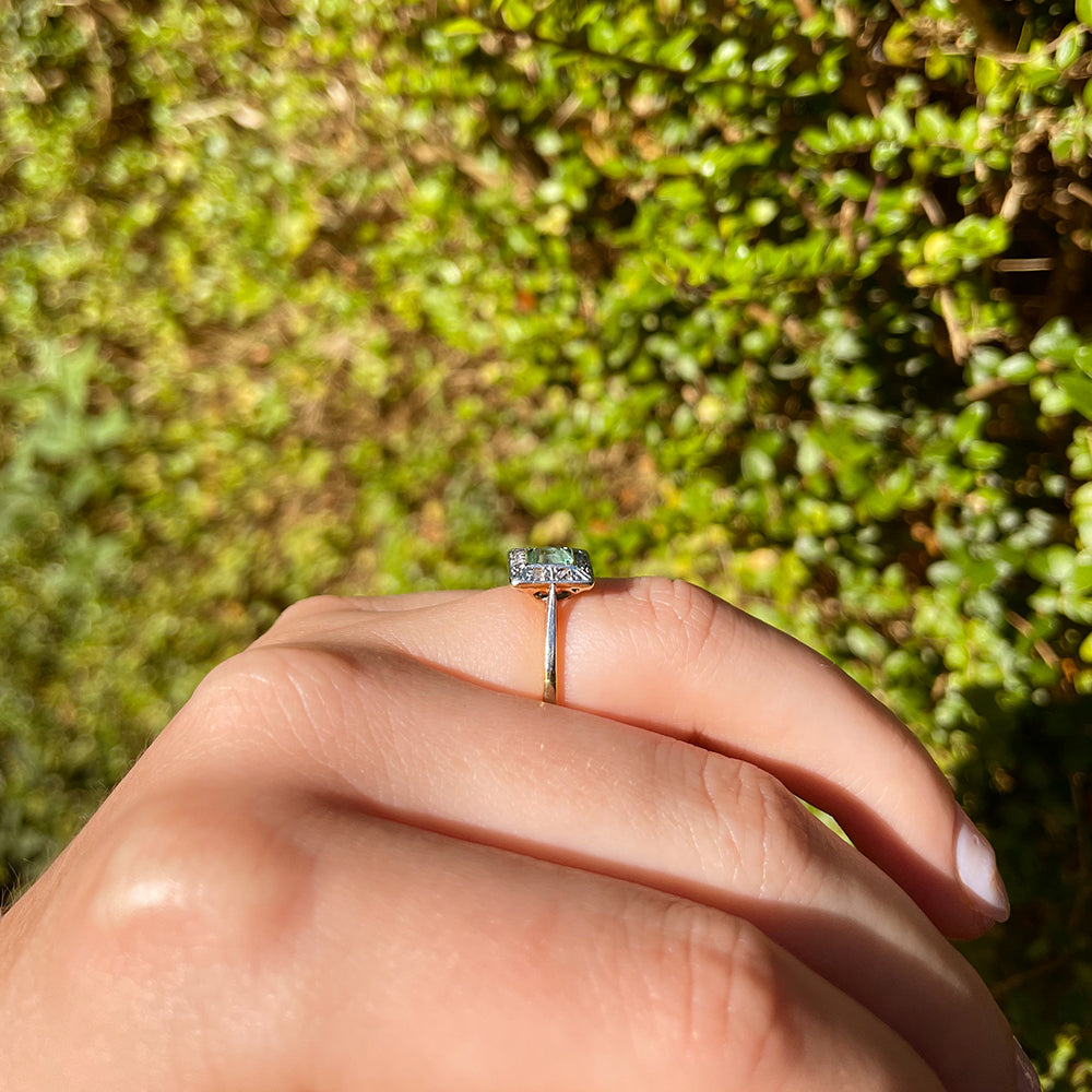 Antique Emerald & Old European Cut Diamond Cluster Ring