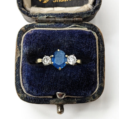 Vintage 1.5ct Sapphire & 0.50ct Diamond Trilogy Ring