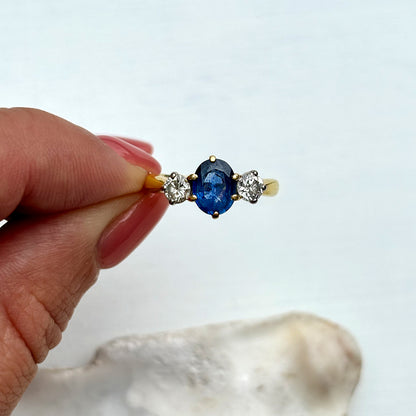 Vintage 1.5ct Sapphire & 0.50ct Diamond Trilogy Ring