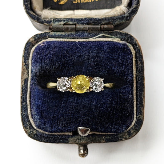 Vintage 0.50ct Yellow Sapphire & 0.40ct Diamond Trilogy Ring