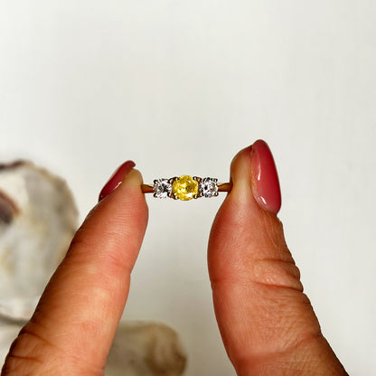 Vintage 0.50ct Yellow Sapphire & 0.40ct Diamond Trilogy Ring