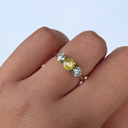 Vintage 0.50ct Yellow Sapphire & 0.40ct Diamond Trilogy Ring