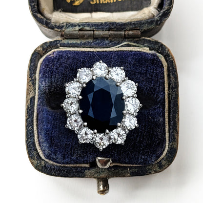 1975 Vintage 4.75ct Sapphire & 1.80ct Diamond Cluster Ring