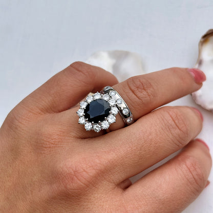 1975 Vintage 4.75ct Sapphire & 1.80ct Diamond Cluster Ring