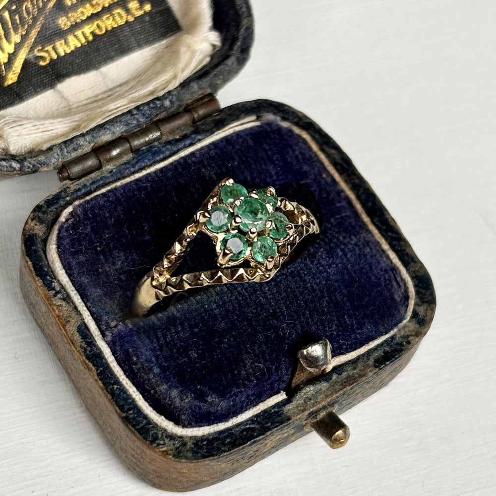 c1980's Vintage Emerald Cluster Ring