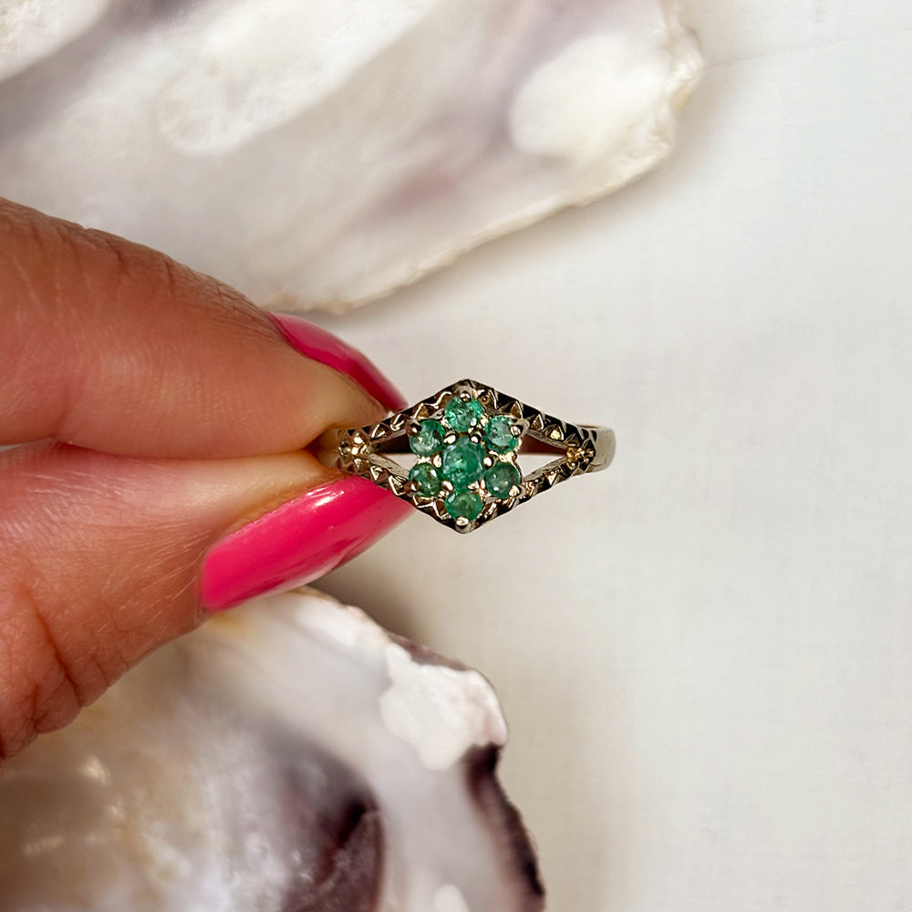 c1980's Vintage Emerald Cluster Ring