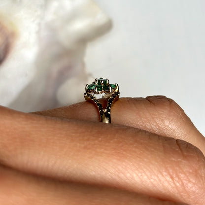 c1980's Vintage Emerald Cluster Ring