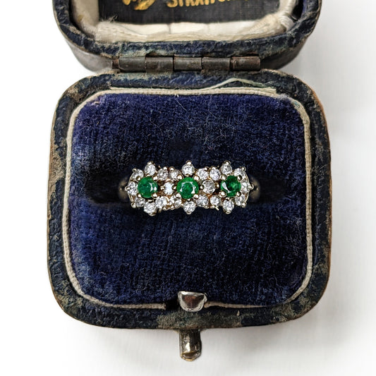 Vintage Emerald & Diamond Cluster Trilogy Ring